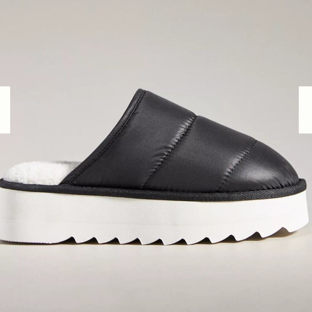 Anthropologie Maeve Puffy Platform Black Slippers Sz L